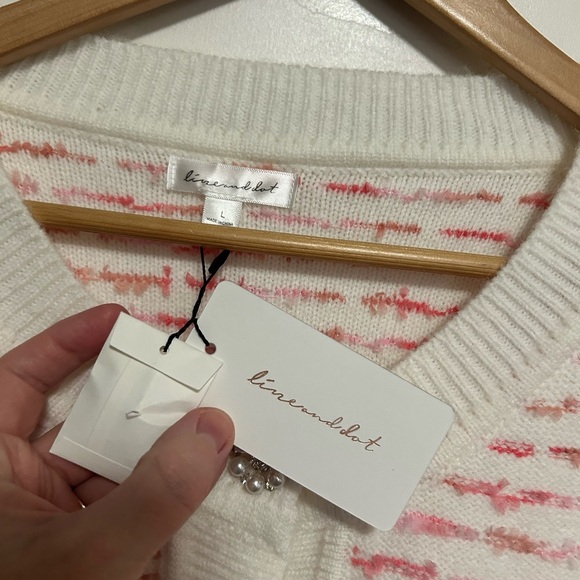 NWT Line & dot Newport cardigan in ivory‎ and pink - Picture 5 of 8